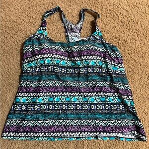 Women's Multicolor Patterned Plus Size Swim Top